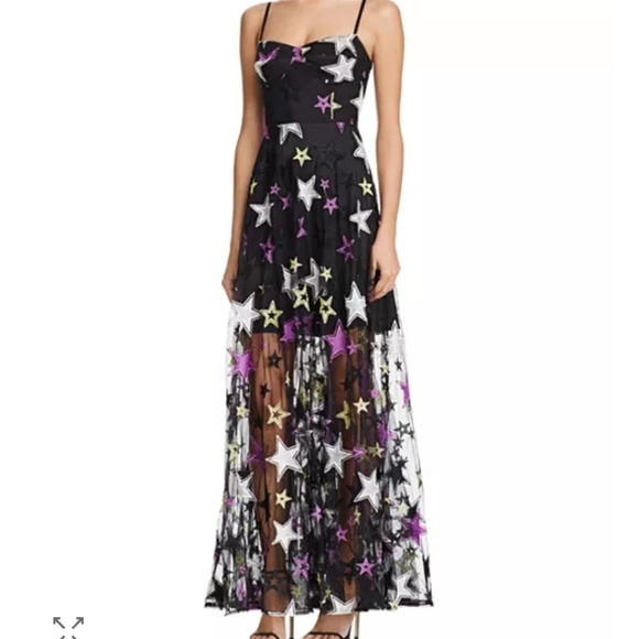 Aqua Dresses & Skirts - NWT Zendaya X Aqua Embroidered Star Gown Semi Sheer XS Black Purple Formal